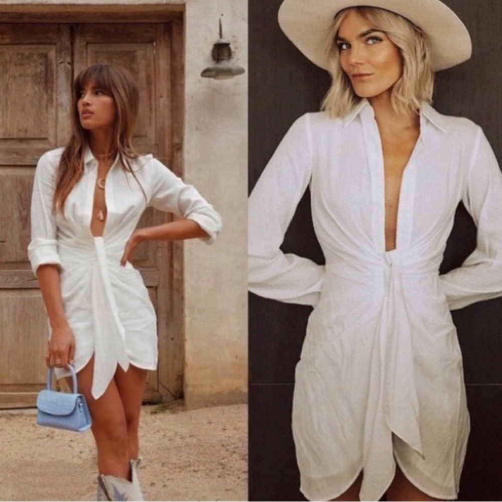 Choosy Crosby Mini- Elegant White Twist-Front Mini Dress